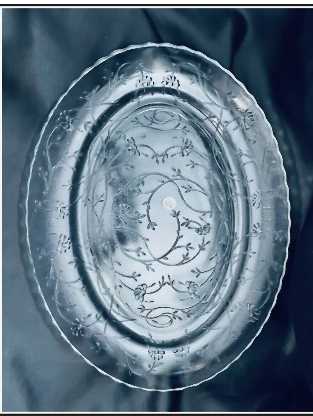 Princess House Clear Etched Floral Glass Platter